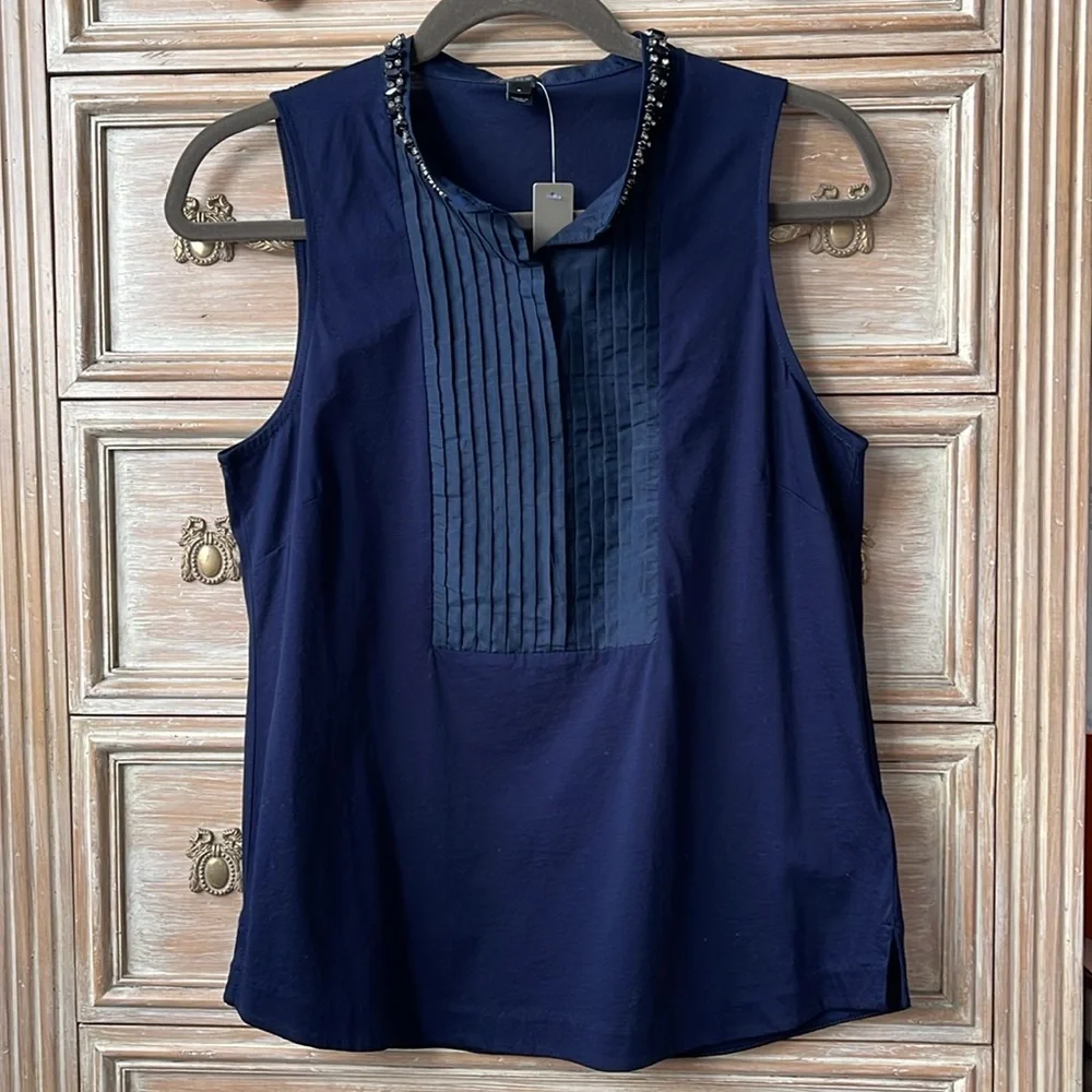 J CREW BEADED COTTON / SILK SLEEVELESS TOP